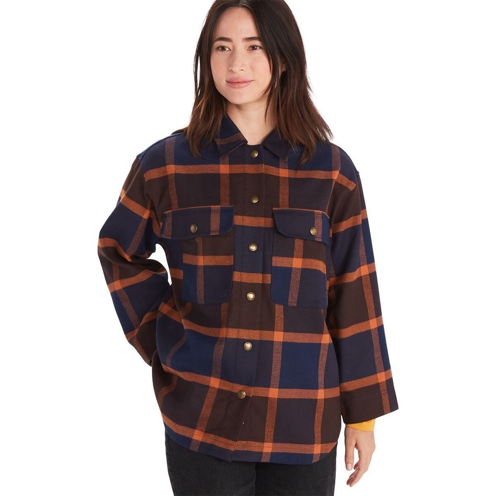 Marmot Womens XL Ridgefield Heavyweight‎ Plaid Flannel Overshirt Top NWT Blue